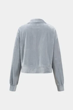 MICAS Pant Sets-Velvet Zipper Top And Wide Leg Pants Set GRAY MELANGE