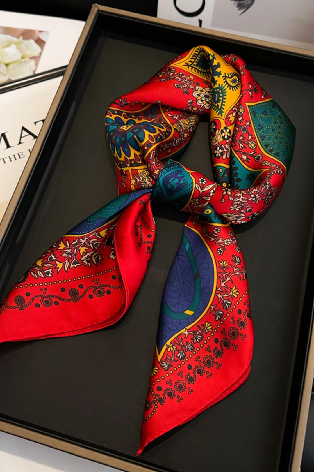 MICAS Accessories-Vintage Print Scarf RED