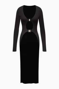 MICAS Long Sleeve Tops|Long Sleeves Tops-V-neck Asymmetric Long Sleeve Top BLACK