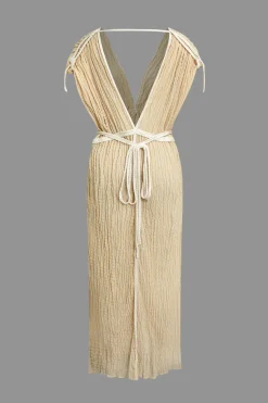 MICAS Maxi Dresses-V-Neck Backless Slit Maxi Dress