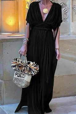 MICAS Maxi Dresses-V-Neck Backless Slit Maxi Dress