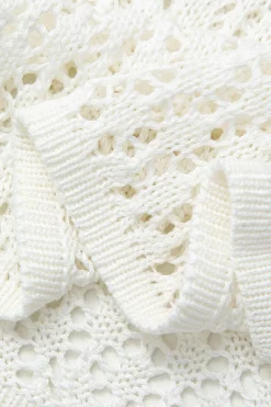 MICAS Long Sleeve Dresses|Knitwear-V-neck Crochet Open Knit Long Sleeve Maxi Dress WHITE