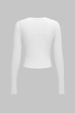 MICAS Long Sleeve Tops|Long Sleeves Tops-V-Neck Cross Design Long-Sleeve Top WHITE