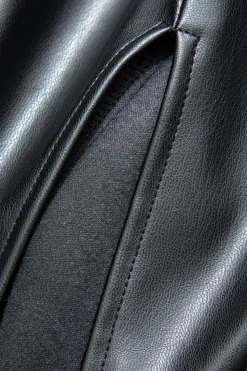 MICAS Maxi Dresses-V-neck Faux Leather Cut Out Drawstring Midi Dress BLACK