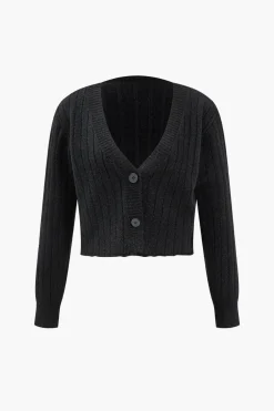 MICAS Knit Sets-V-Neck Long Sleeve Cardigan And Slip Dress Set BLACK