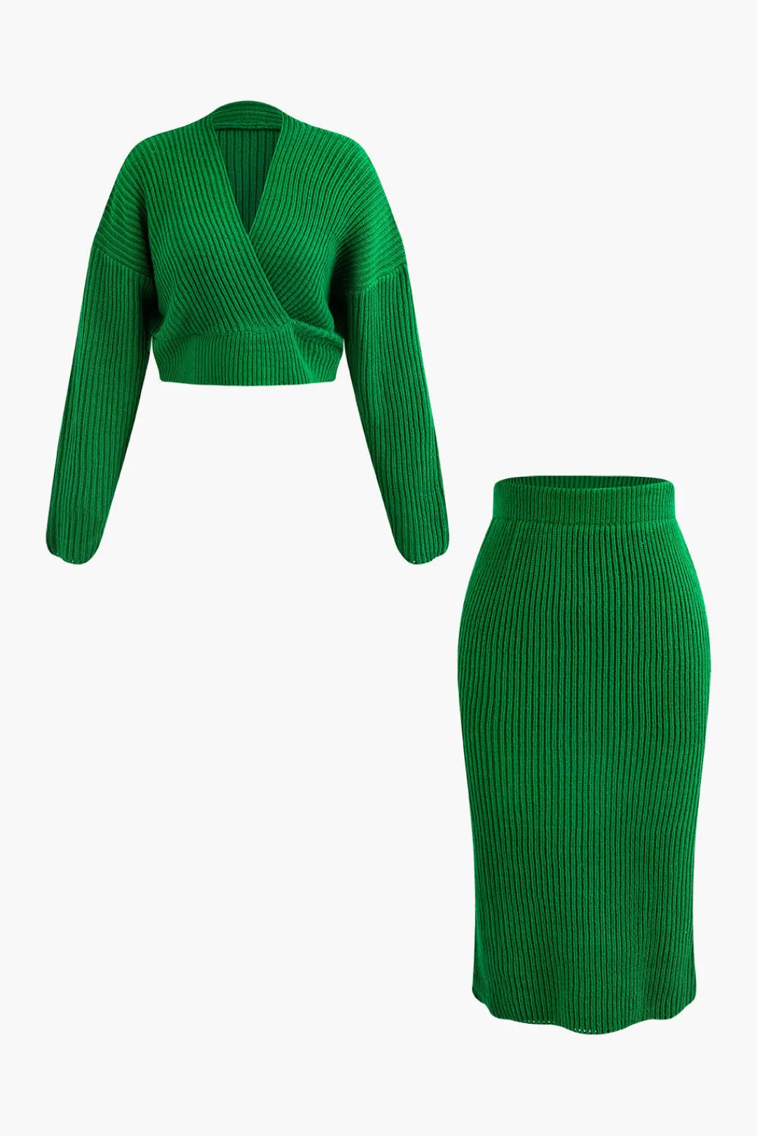 MICAS Knitwear|Knit Sets-V-neck Long Sleeve Sweater And Skirt Set