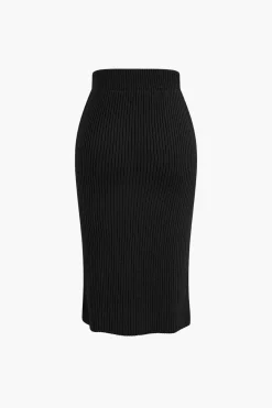 MICAS Knitwear|Knit Sets-V-neck Long Sleeve Sweater And Skirt Set