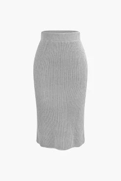 MICAS Knitwear|Knit Sets-V-neck Long Sleeve Sweater And Skirt Set