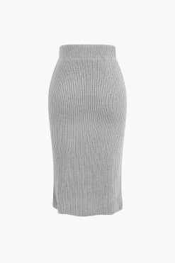 MICAS Knitwear|Knit Sets-V-neck Long Sleeve Sweater And Skirt Set