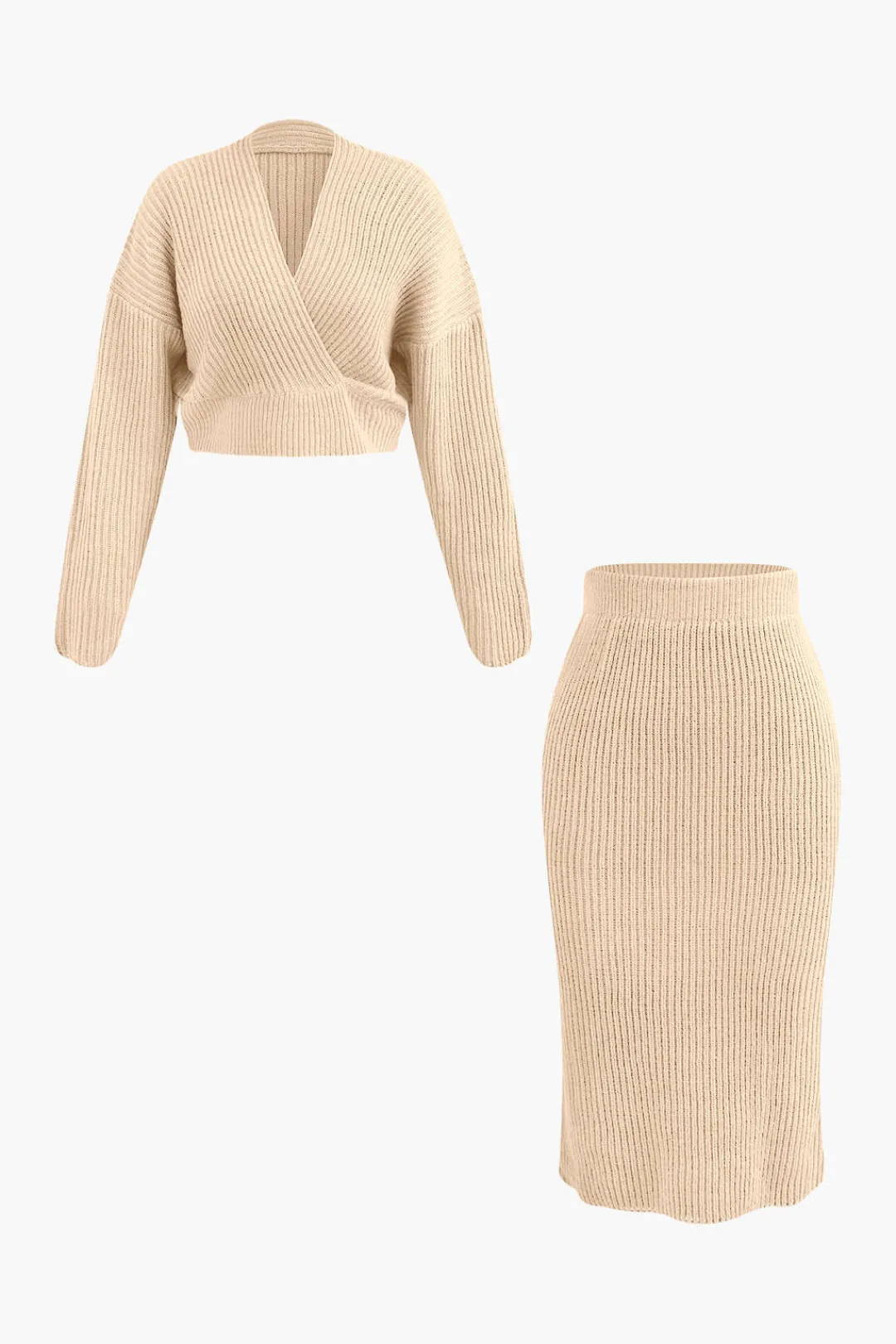 MICAS Knitwear|Knit Sets-V-neck Long Sleeve Sweater And Skirt Set