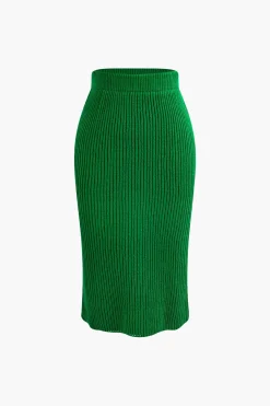 MICAS Knitwear|Knit Sets-V-neck Long Sleeve Sweater And Skirt Set