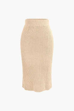 MICAS Knitwear|Knit Sets-V-neck Long Sleeve Sweater And Skirt Set