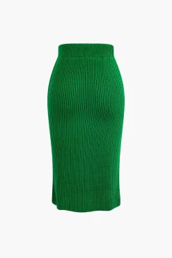 MICAS Knitwear|Knit Sets-V-neck Long Sleeve Sweater And Skirt Set