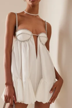 MICAS Mini Dresses-V-neck Rhinestone Decor Mini Dress