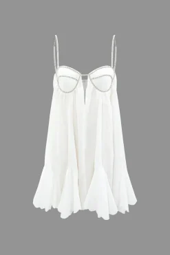 MICAS Mini Dresses-V-neck Rhinestone Decor Mini Dress