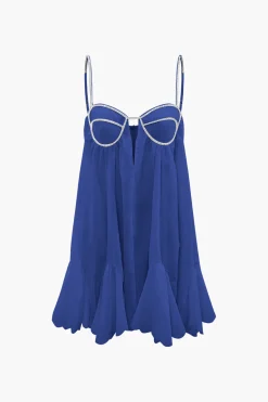 MICAS Mini Dresses-V-neck Rhinestone Decor Mini Dress