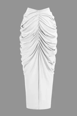 MICAS Skirt Sets|Vacation Sets-V-neck Ruched Top And V-shape Cut Waist Maxi Skirt Set