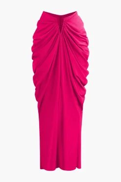 MICAS Skirt Sets|Vacation Sets-V-neck Ruched Top And V-shape Cut Waist Maxi Skirt Set