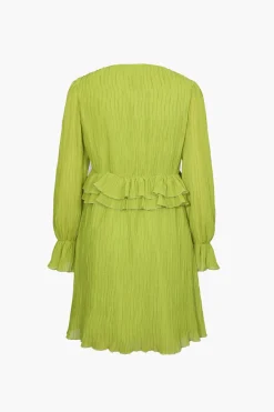 MICAS Long Sleeve Dresses|Mini Dresses-V-Neck Ruffle Detail Mini Dress SAGE