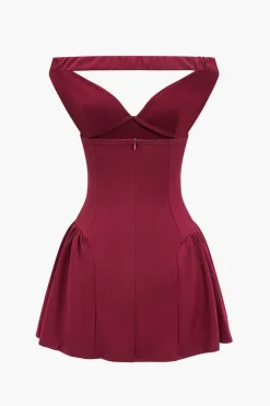 MICAS Mini Dresses-V-Neck Sleeveless Backless Mini Dress BURGUNDY