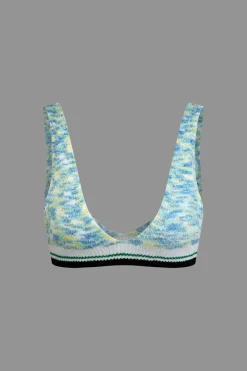 MICAS Knit Sets-V-Neck Sleeveless Knit Tank Top And Ruffle Mini Skirt Set BLUE