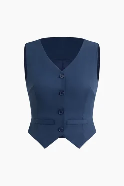 MICAS Skirt Sets-V-neck Vest And Pleated Mini Skirt Set ROYAL