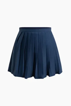 MICAS Skirt Sets-V-neck Vest And Pleated Mini Skirt Set ROYAL