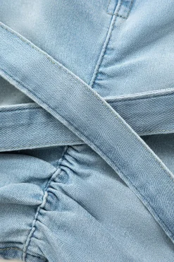 MICAS Skirts-V-waist Buckle Flap Pocket Denim Cargo Skirt