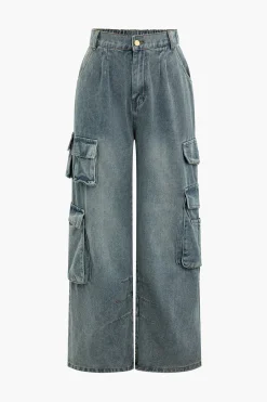 MICAS Cargo Pants|Jeans-Washed Pocket Cargo Jeans LIGHT WASH BLUE