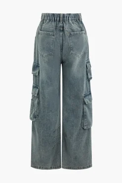 MICAS Cargo Pants|Jeans-Washed Pocket Cargo Jeans LIGHT WASH BLUE