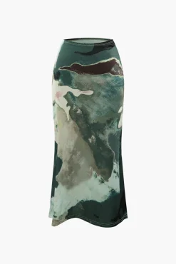 MICAS Skirts-Watercolor Print Midi Skirt MULTICOLOR