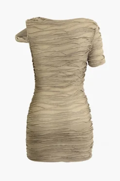 MICAS Mini Dresses-Wave Texture Twist Asymmetrical Mini Dress KHAKI