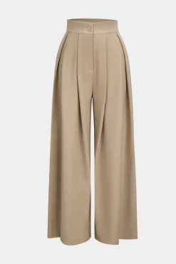 MICAS Pants-Wide Leg Pleated Trousers KHAKI