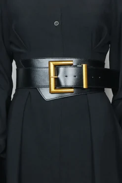 MICAS Accessories-Wide Waist Faux Leather Corset BLACK