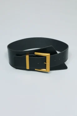 MICAS Accessories-Wide Waist Faux Leather Corset BLACK