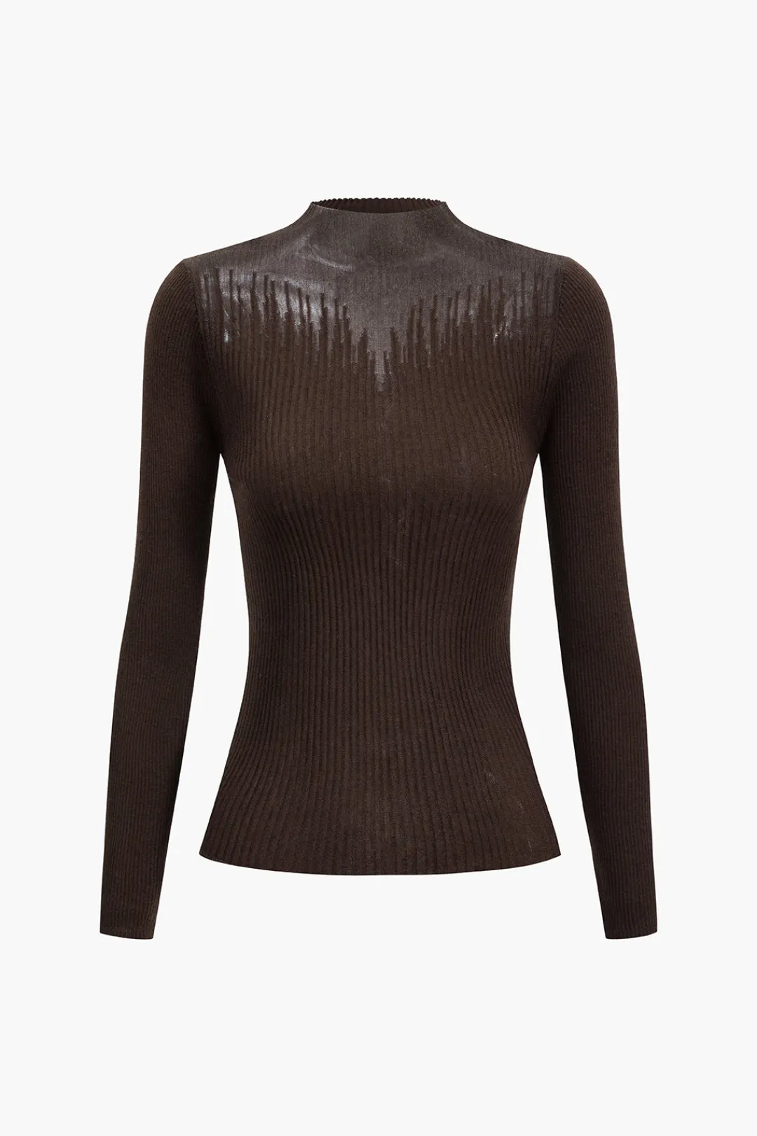 MICAS Knit Tops-Wool Contrast Knit Long-Sleeve Top BROWN