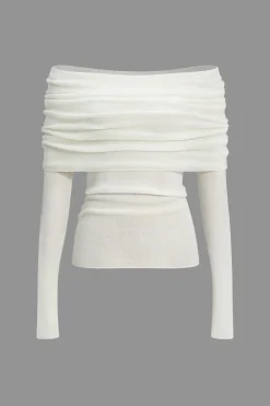 MICAS Long Sleeve Tops|Long Sleeves Tops-Wool Off Shoulder Long-Sleeve Top IVORY