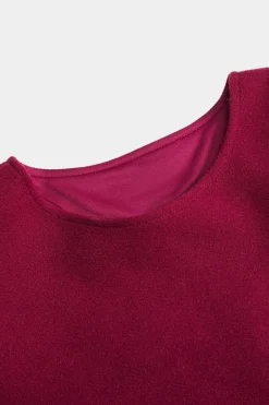 MICAS Long Sleeve Dresses|Mini Dresses-Woolen Round Neck Long Sleeve Puff Mini Dress BURGUNDY