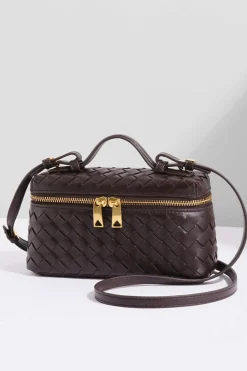 MICAS Bags|Accessories-Woven Metallic Zipper Tote Bag BROWN