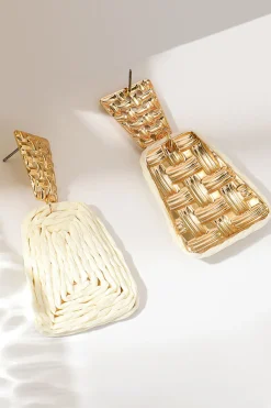 MICAS Earrings|Accessories-Woven Raffia Drop Earrings IVORY