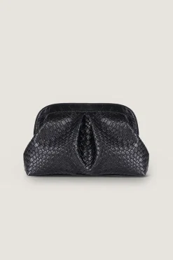 MICAS Bags|Accessories-Woven Ruched Clutch Bag BLACK