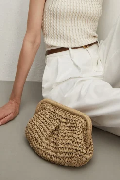 MICAS Bags|Accessories-Woven Straw Cross-Body Bag TAN