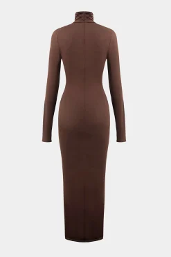 MICAS Long Sleeve Dresses|Maxi Dresses-Wrap Ruched High Neck Long Sleeve Maxi Dress