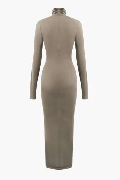 MICAS Long Sleeve Dresses|Maxi Dresses-Wrap Ruched High Neck Long Sleeve Maxi Dress