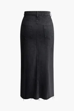 MICAS Skirts-Wrap Split Denim Midi Skirt