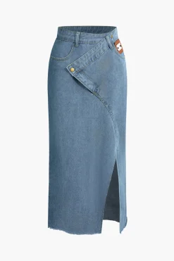 MICAS Skirts-Wrap Split Denim Midi Skirt