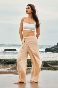 MICAS Pants-Wrap Tie Linen Pants KHAKI