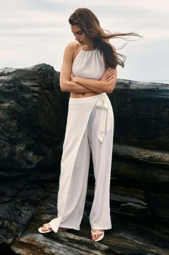 MICAS Pants-Wrap Tie Linen Wide Leg Pants WHITE