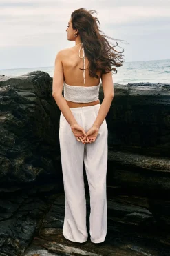 MICAS Pants-Wrap Tie Linen Wide Leg Pants WHITE