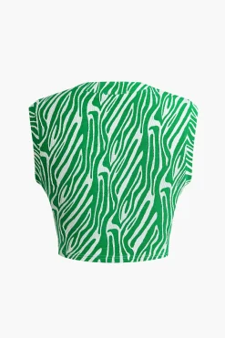 MICAS T-Shirts-Zebra Print V-neck Sleeveless T-shirt Contrast Color